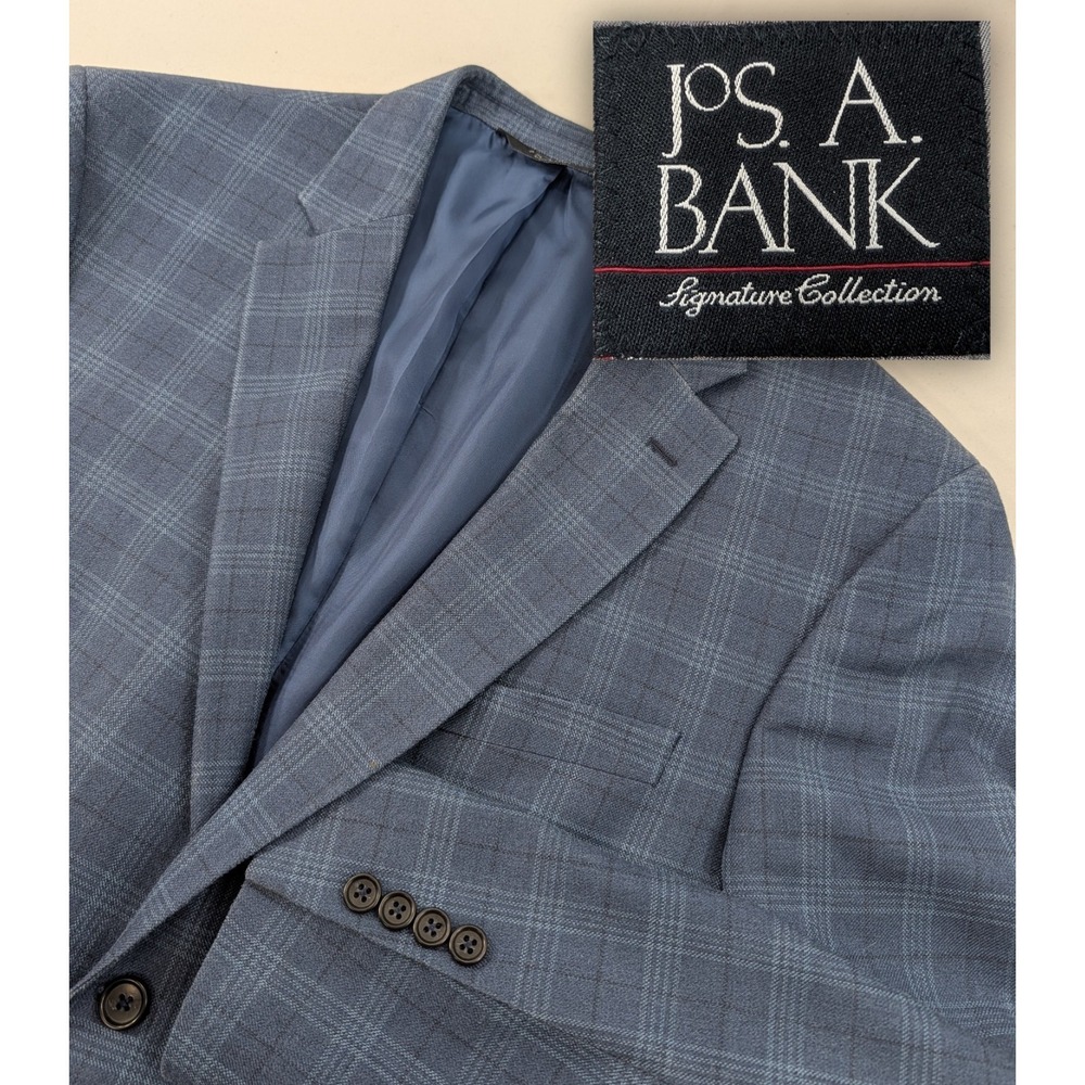 Jos. A. Bank Blazer Sport Jacket Silk Wool Glenn Plaid Subtle Stripe 43R 46"